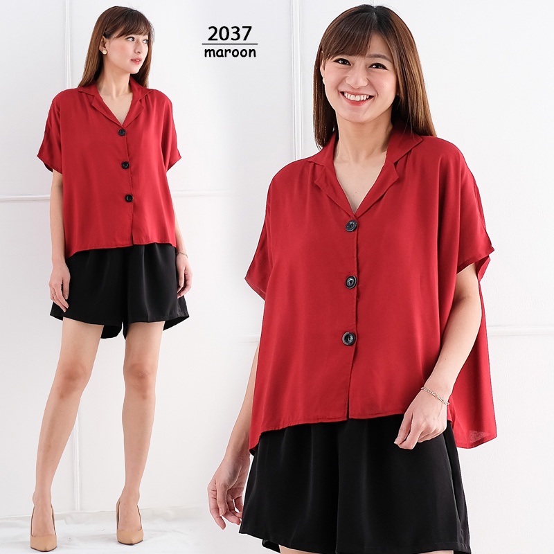 ARENA - Oversize Kemeja Wanita Motif-2037 -  MAROON