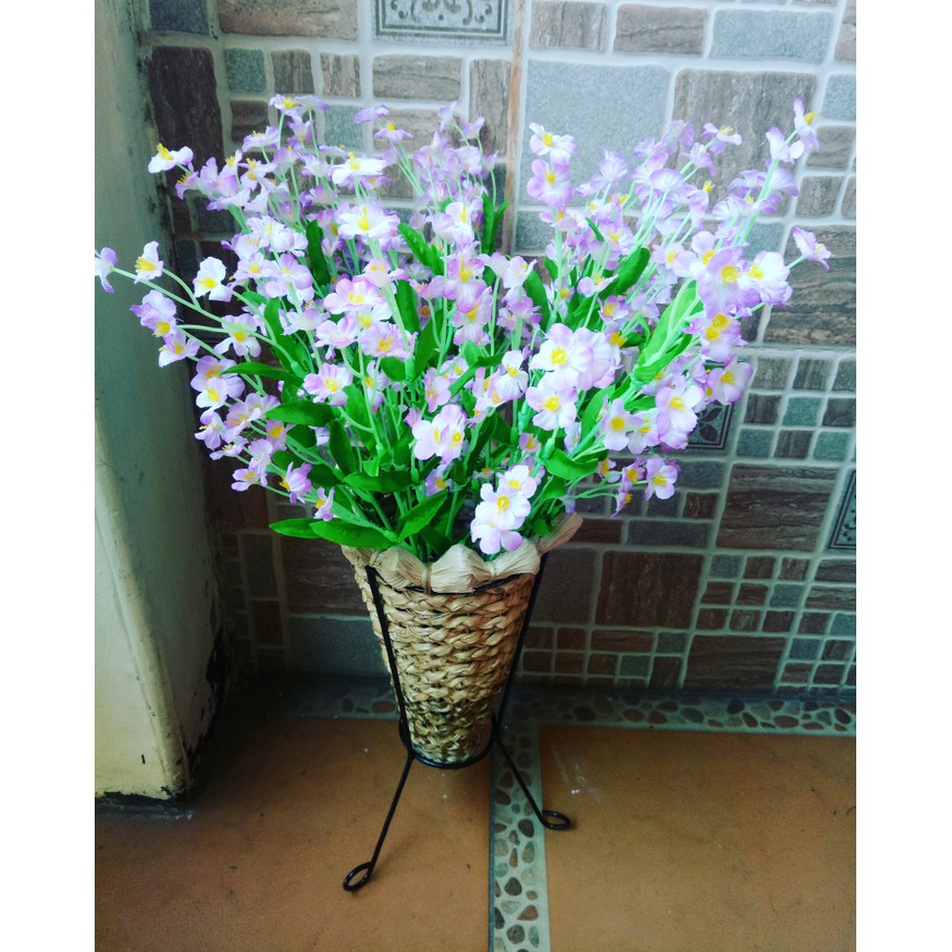 TERLARIS ARTIFICIAL BUNGA ASTER MINI +POT STANDING ANYAM ROTAN BERKUALITAS
