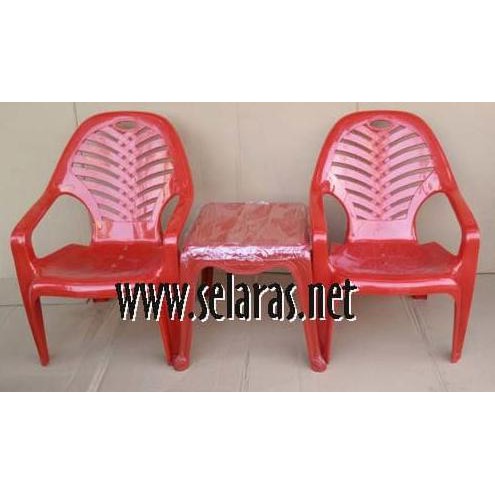 2 Kursi Teras Plastik 909 Set 1 Meja 4343 Napolly Merah Tresshop_