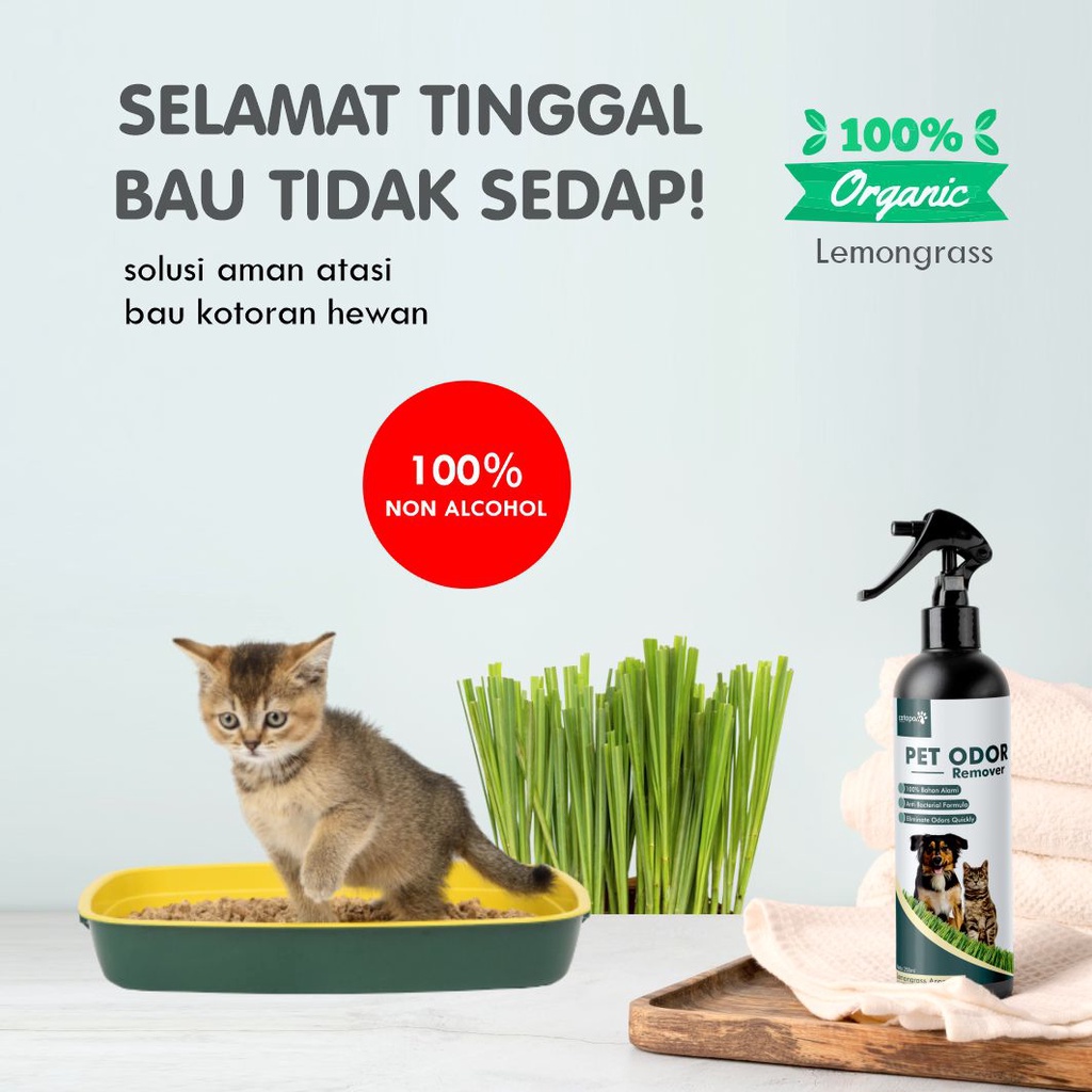 Spray Penghilang Bau Kotoran Kucing / Pet Odor Remover Penghilang Bau Pesing Bak Pasir Kucing / Cat Litter Box Spray Pipis Pup Kucing - Aroma Lemongrass