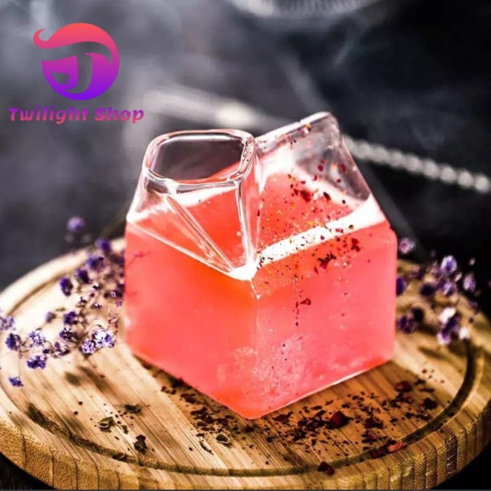 Gelas Kaca Kotak Transparant Unik Milk Box Design Glass Properti Foto