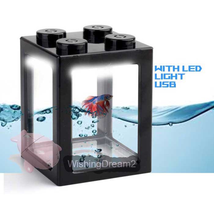 Aquarium mini kecil susun lampu led ikan hias cupang colokan USB or NO