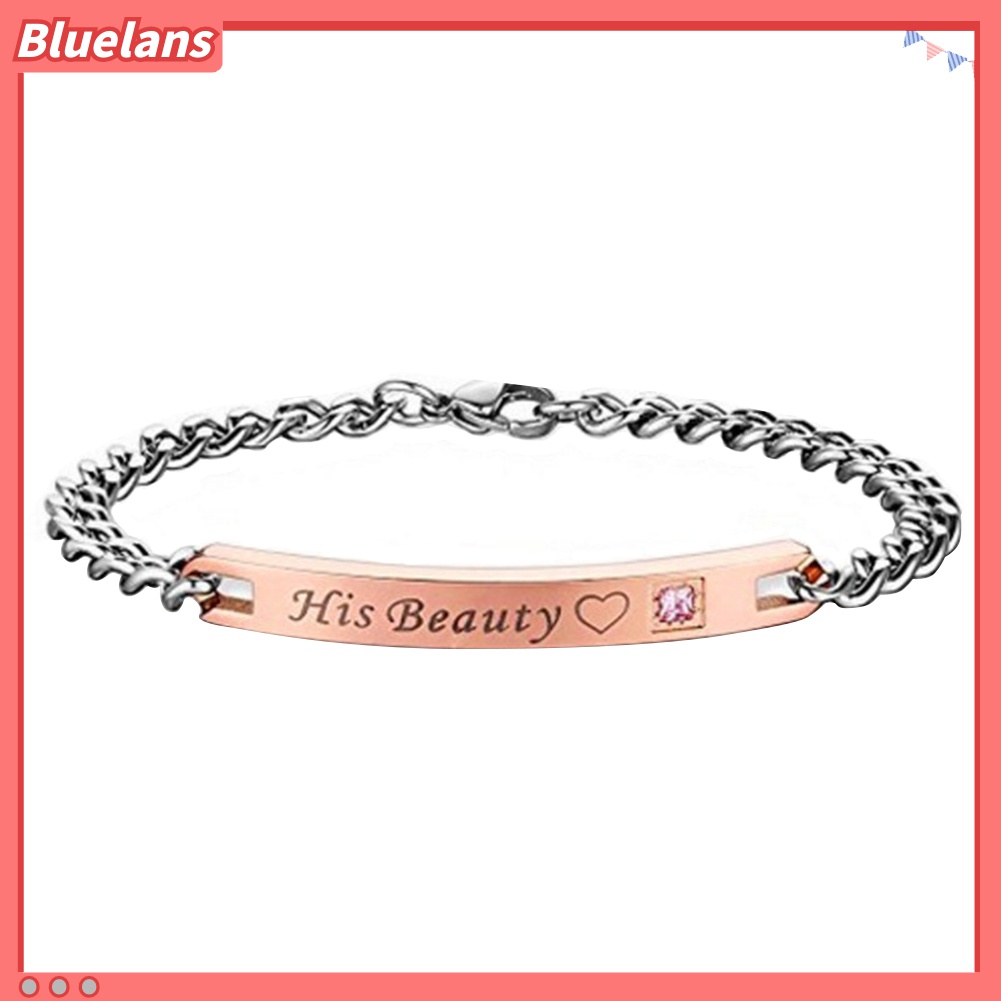 Gelang Pasangan Bahan Titanium Steel Motif Tulisan Her Beast King His Beauty Queen