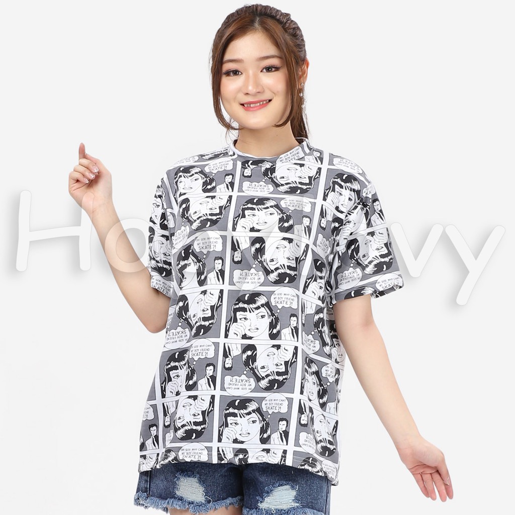 HOPYLOVY Kaos Wanita Printing motif Komik