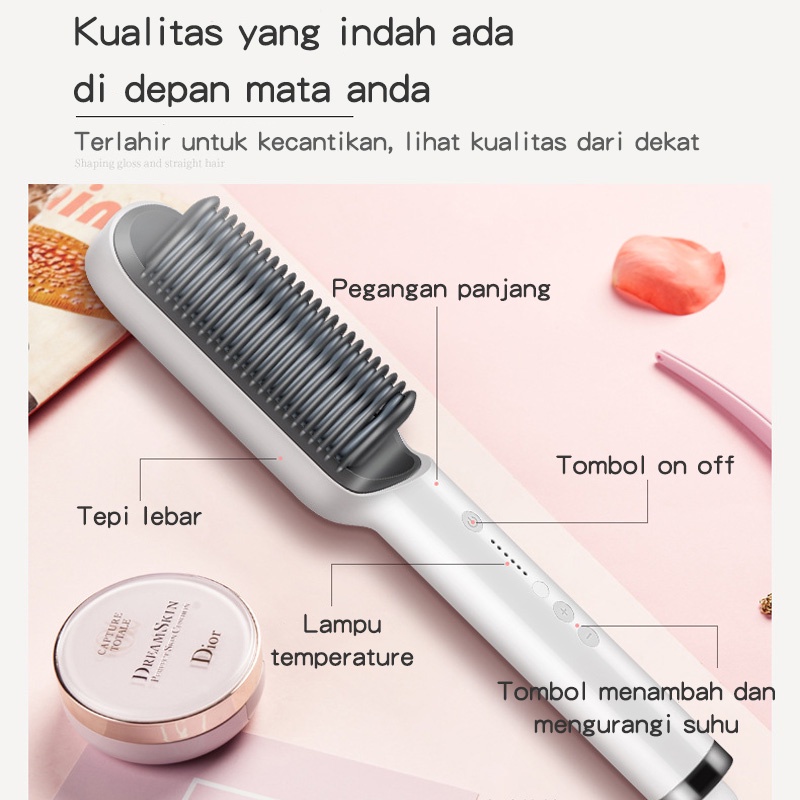 BLUE SKY Sisir Catokan Pelurus Rambut (rambut lurus dan keriting) 2 in 1 tidak menyakiti rambut straightening Combs