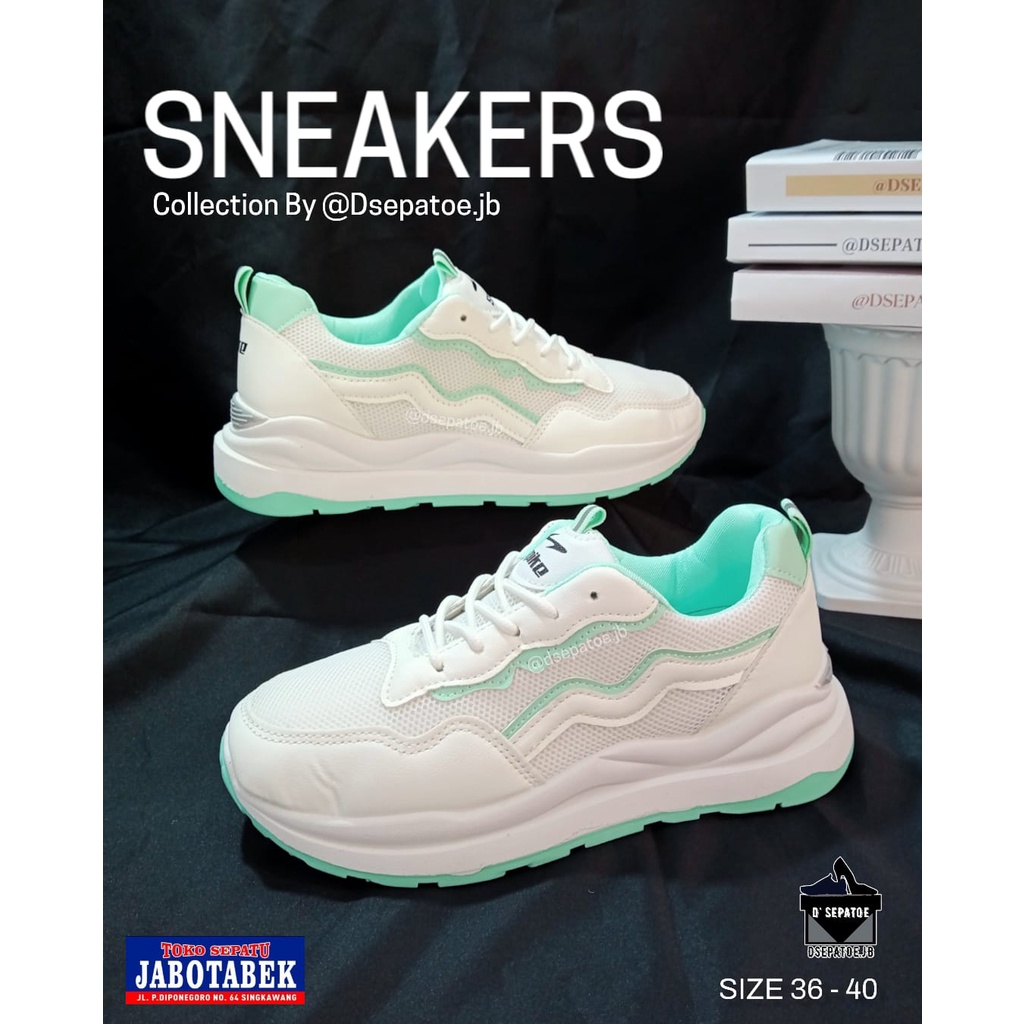 [COD] Sneakers putih SPIKE size 36 37 38 39 40 Sepatu kets bertali casual all white turquoise tosca 
