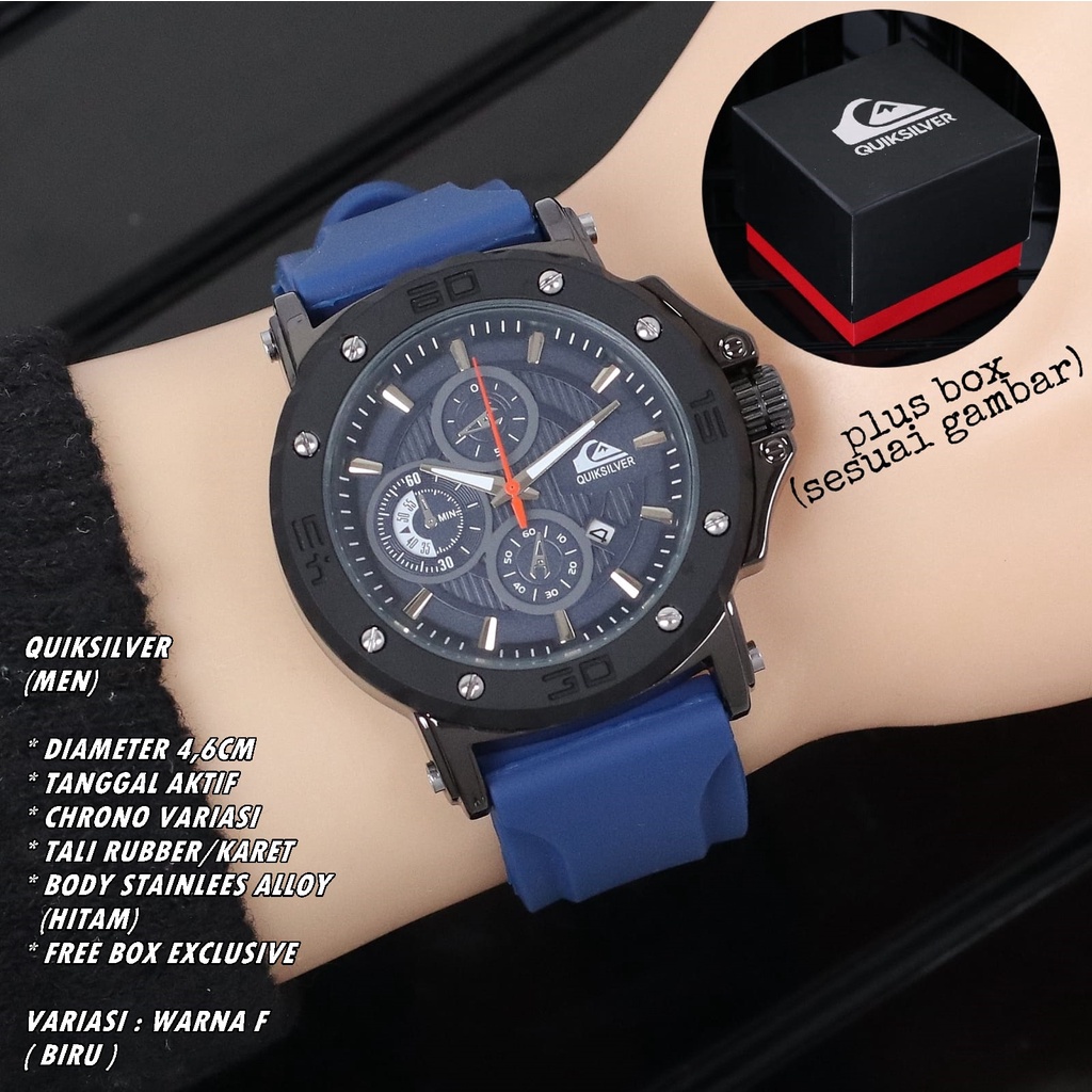 JAM TANGAN PRIA QUIKSILVER TALI RUBBER BODY BULAT TANGGAL AKTIF