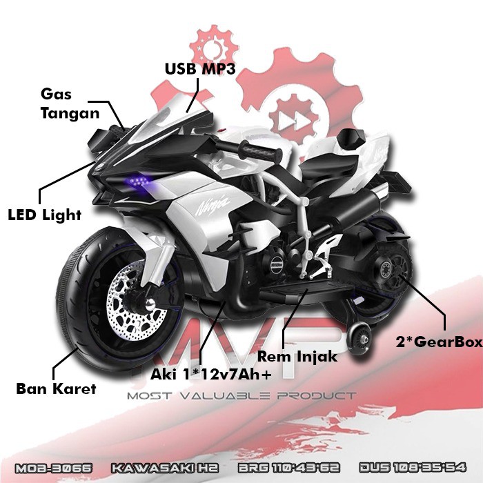 TERBARU MAINAN MOTOR AKI ANAK NINJA KAWASAKI H2 MOB 3066