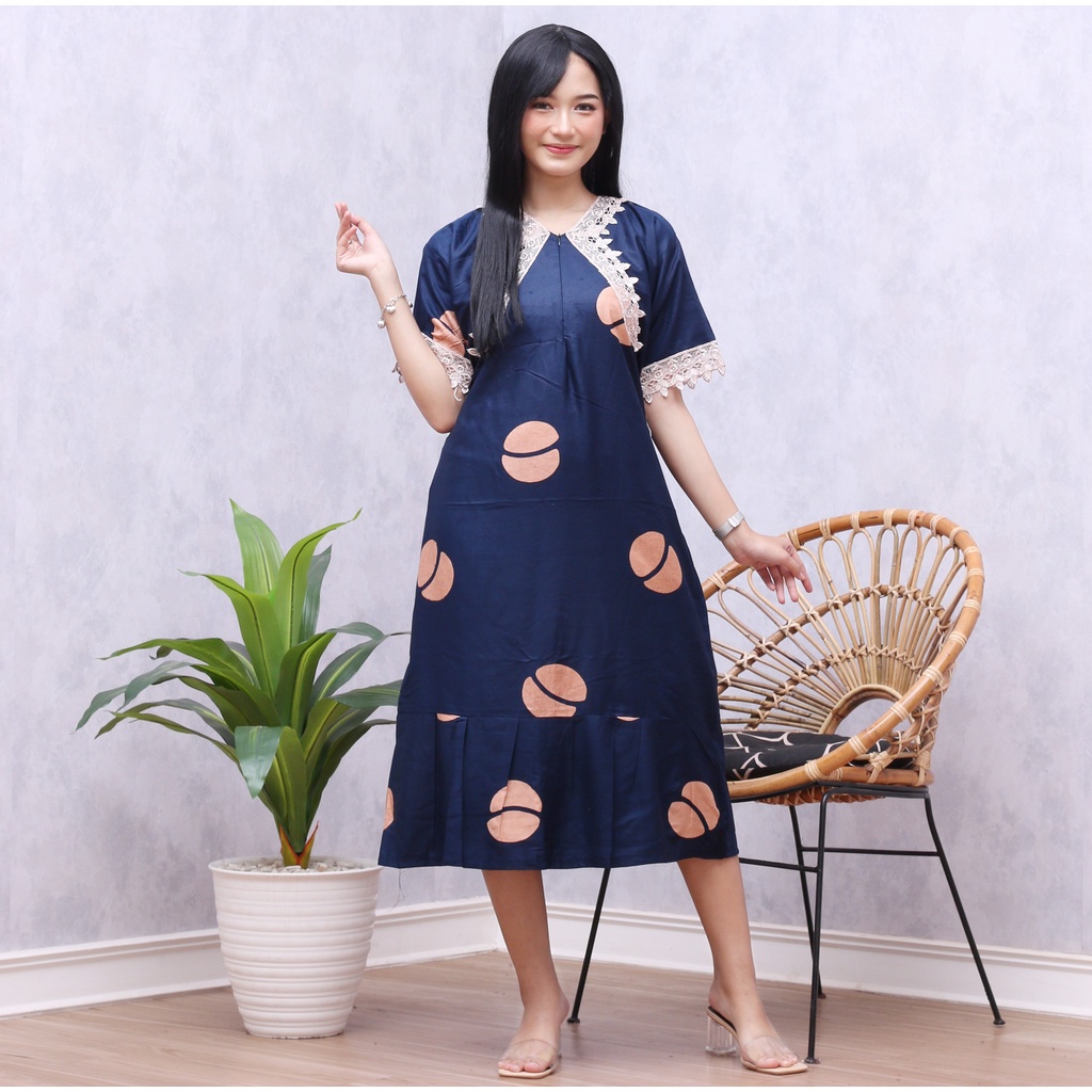 Daster BEST SELLER/ Daster Arabian Terbaru/ Daster Rayon/ Daster Busui/  Daster Murah/ Daster Renda-Navy Bijikopi