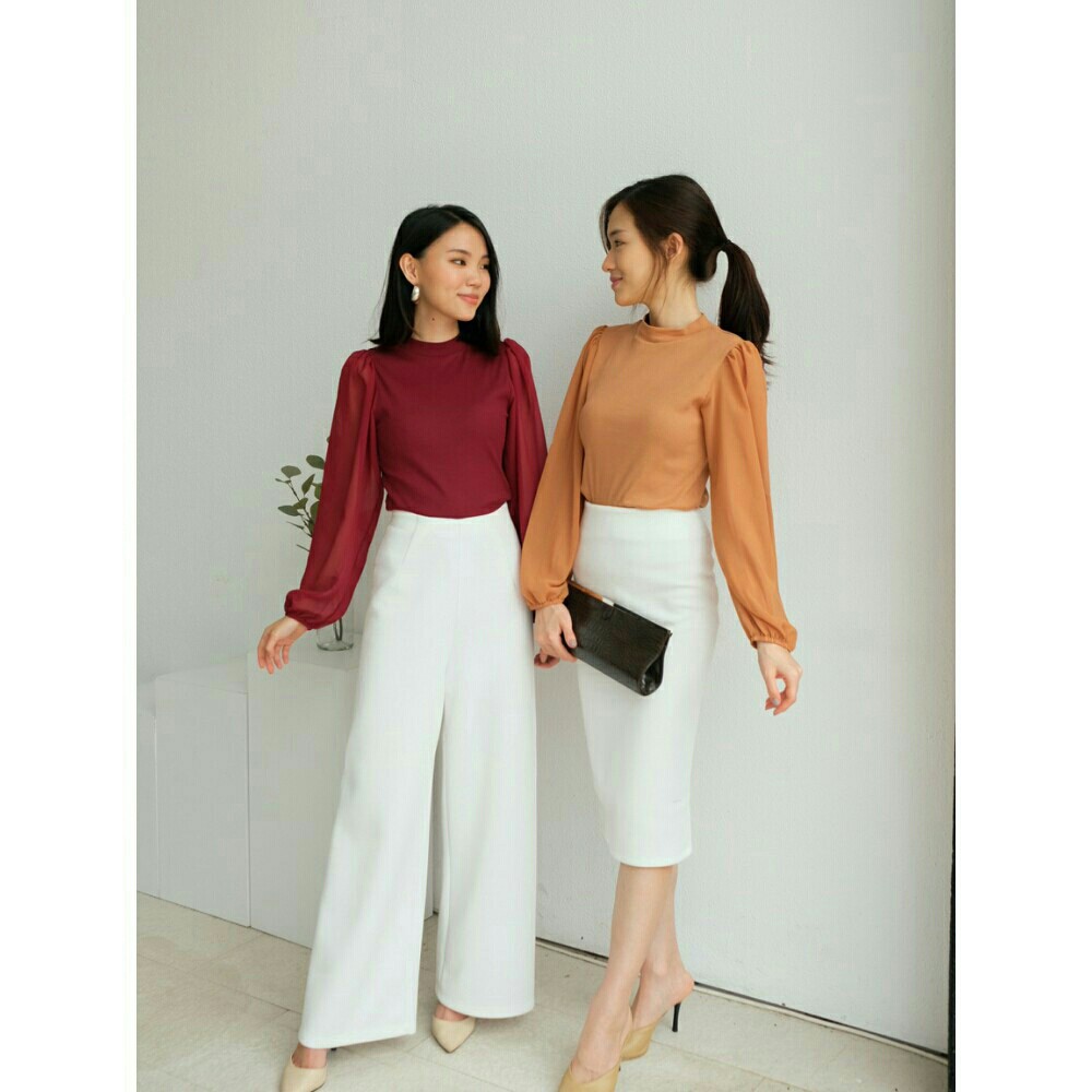 TBM TOP CHIFF / TOP KOREA TANGAN CHIFFON LEHER TINGGI