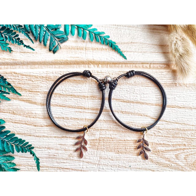 Gelang Couple Magnet Manik Daun | Bracelet Vintage Liontin Daun
