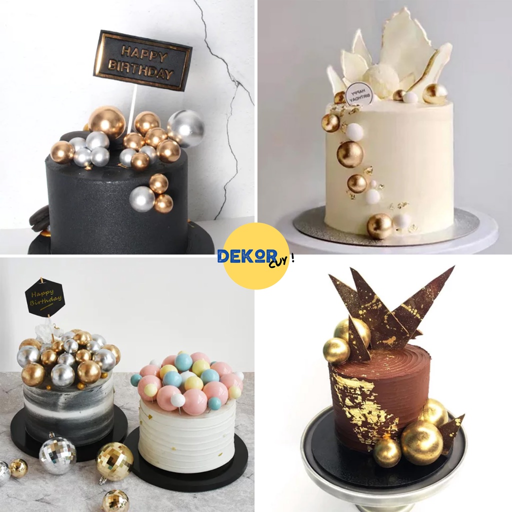 Jual Cake Topper Happy Birthday Hiasan Kue Bentuk Bola Tusuk Gold Emas