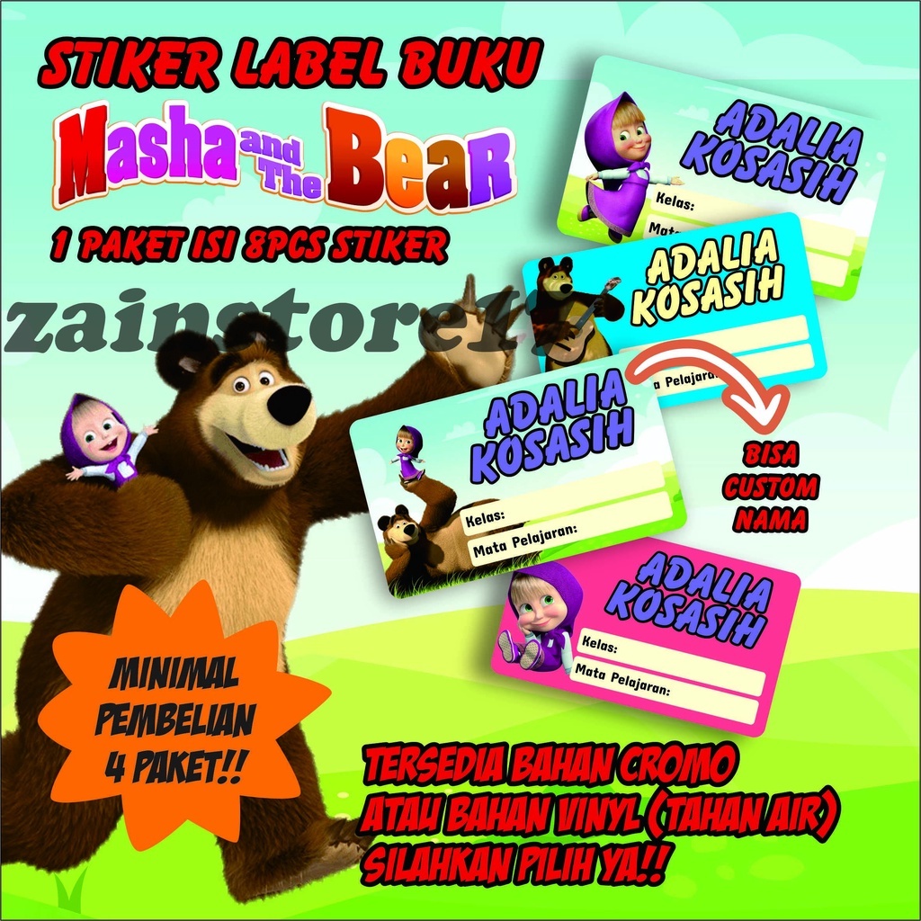 

Stiker Label Buku Masha -Custom Nama