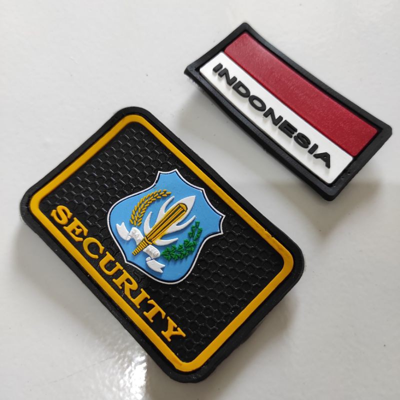 PATCH RUBBER SATU SET LOGO SECURITY TERBARU+BENDERA KECIL/TEMPELAN EMBLEM KARET VELCRO SATPAM