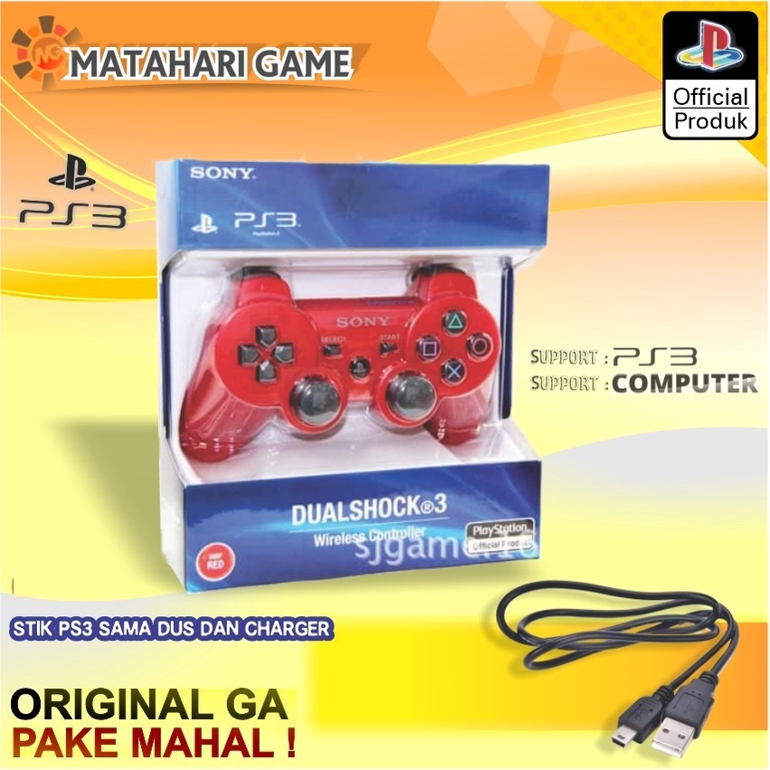 [ +BOX SQNY ] Stik Stick PS3 Merah Wireless OP / Charger / Getar