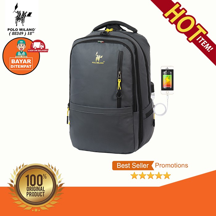 TAS RANSEL IMPORT TERMURAH BIG SALE POLO MILANO - 88349 - TAS RANSEL PRIA USB ANTI AIR READY STOCK