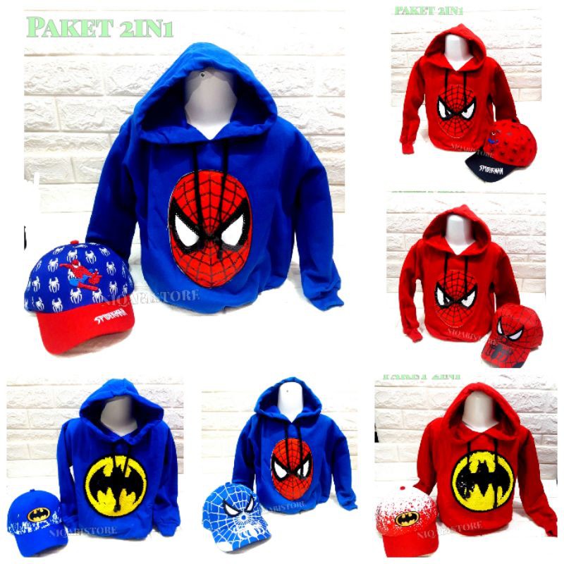 Jaket anak switer anak kupluk gratis topi print