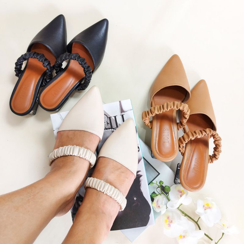 Lolie Audery Sandal Mules Wanita Heels Hak Kaca 3 Cm