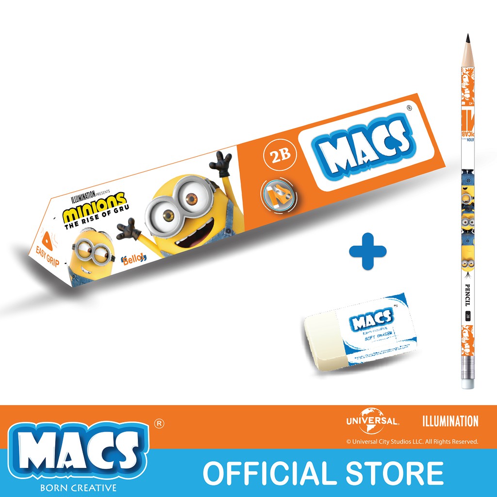 

MACS Basic Bundle Pensil 2B hitam segitiga Minion + Penghapus Eraser