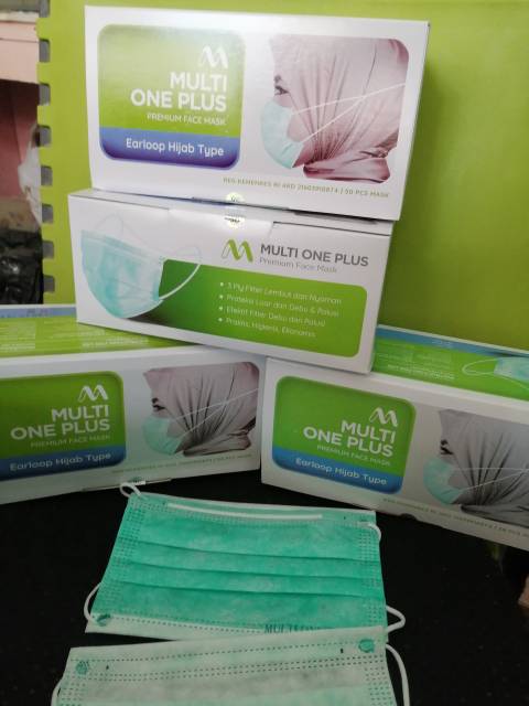 Masker hijab medis 3 ply Multi one plus premium @50pcs