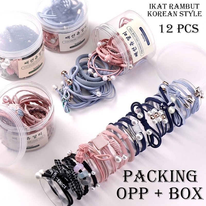 IKAT RAMBUT KOREA 12IN1 FREE BOX / KARET RAMBUT ANAK PEREMPUAN CEWEK IMUT CANTIK