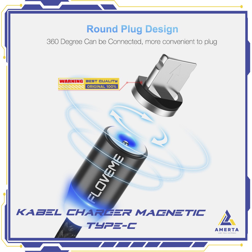 Kabel Charger Handphone Magnetic USB Type C / Micro 1 Meter