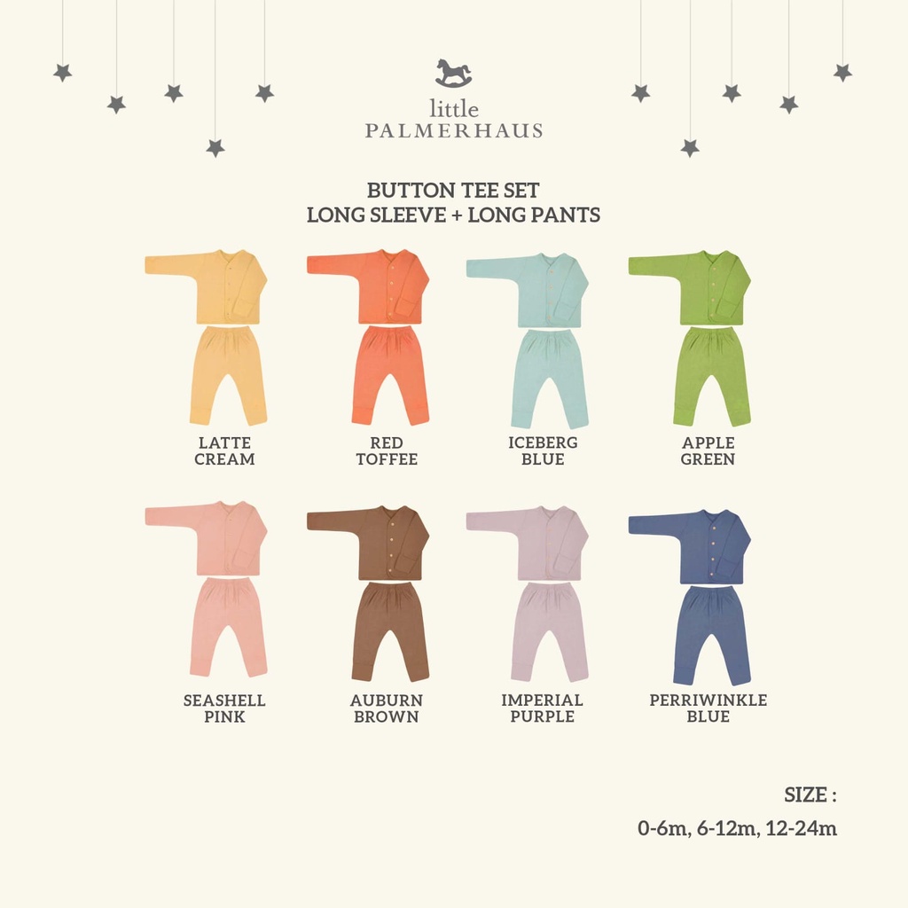 LITTLE PALMERHAUS 1stel Button Tee Long Sleeve Setelan / Piyama Bayi Lengan Tangan Panjang 0-24Bulan