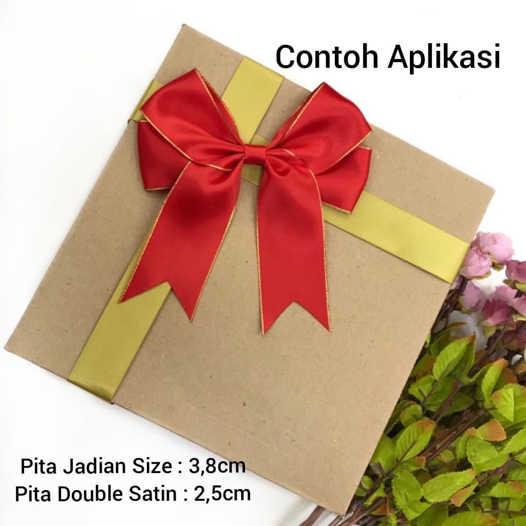 ECER 1 BUAH - PITA JADIAN | PITA KADO HAMPERS |PITA SIAP PAKAI | PITA MERAH LIST EMAS | DOUBLE SATIN POLOS