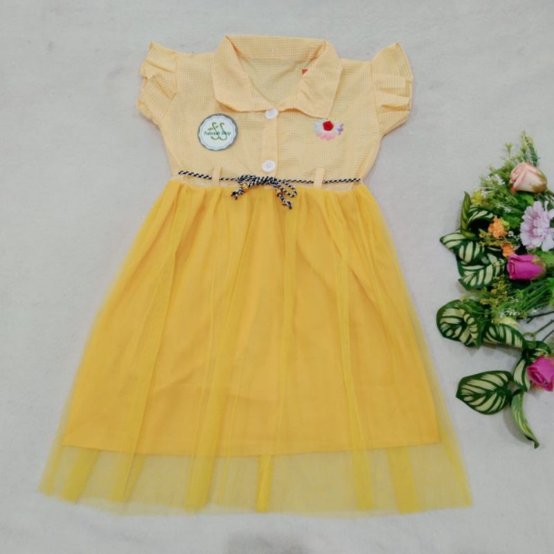 Dress Anak 3 4 Tahun cewek perempuan Gaun Putri motif Kotak