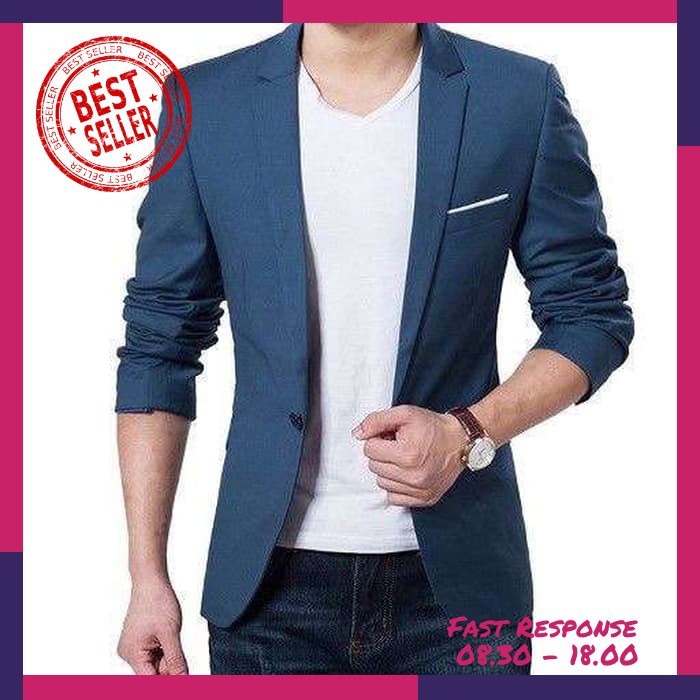 [Blazer Hugo Navy Ot] Blazer Pria Katun Stretch Navy