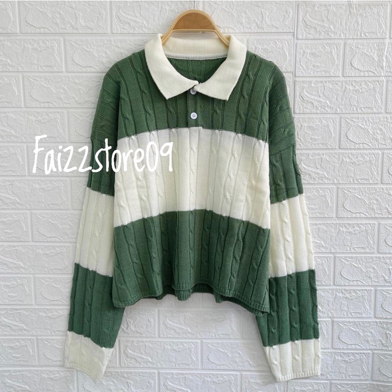 Rahmadhani Sweater kerah crop top knits cable wanita tebal