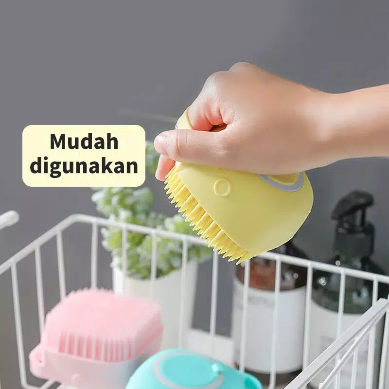 Sikat Silikon Mandi Badan Dispenser Bubble Bath Shower Baby Puff Brush