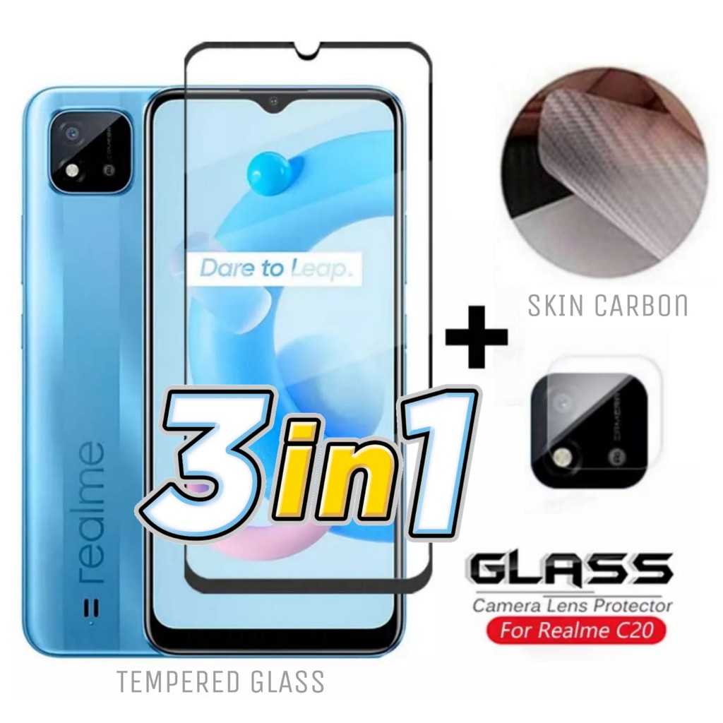 Tempered Glass REALME C20 Anti Gores Layar Free Tempered Glass Camera Dan Skin Carbon