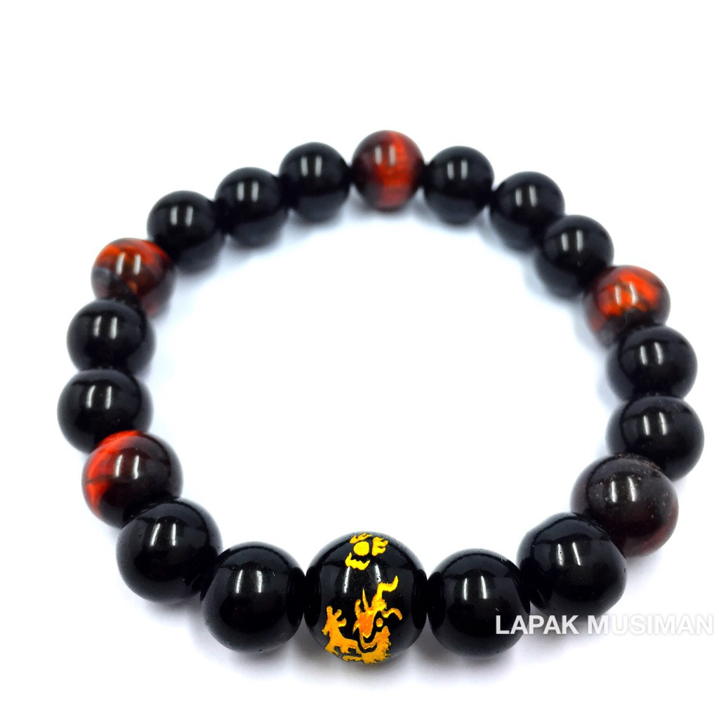 [Bayar di Tempat] Gelang Batu Giok Hitam Ukir Naga Tiger Eye