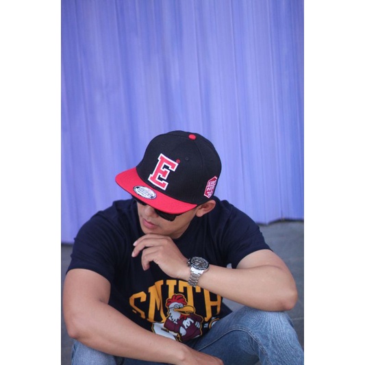 Topi Pria Snapback Original Distro Premium EDSTN Pria Dewasa Kombinasi Hitam Merah 005