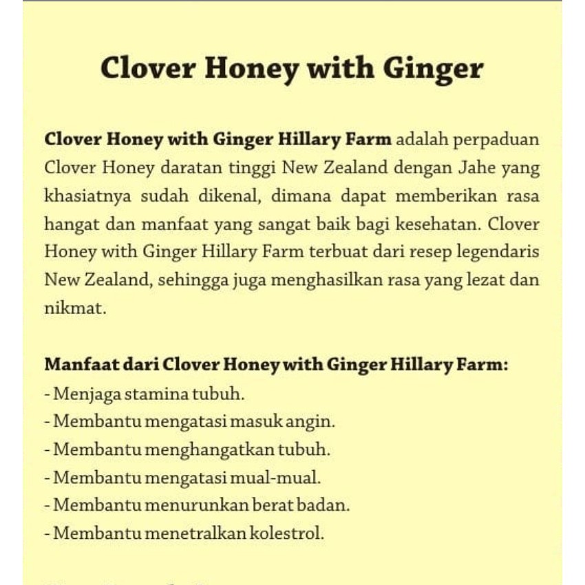 Hillary Farm Clover Honey with Ginger (Jahe)