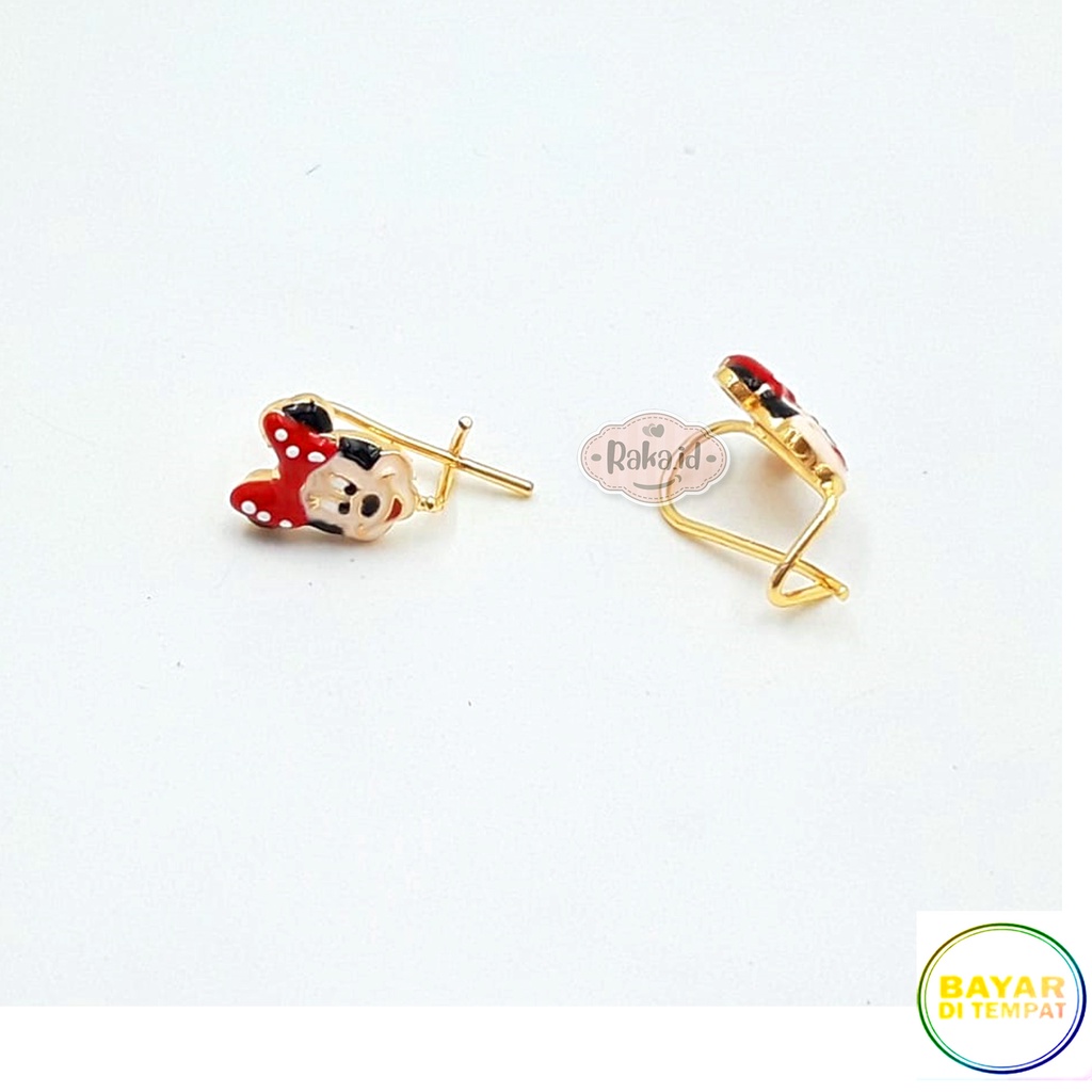 Anting Clip / Klip Desy Minnie Pita Dot Merah Putih Gold Perhiasan Aksesoris Wanita 992