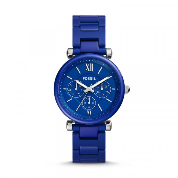 Fossil Limited Edition Carlie Multifunction Blue Ceramic Jam Wanita - LE1097