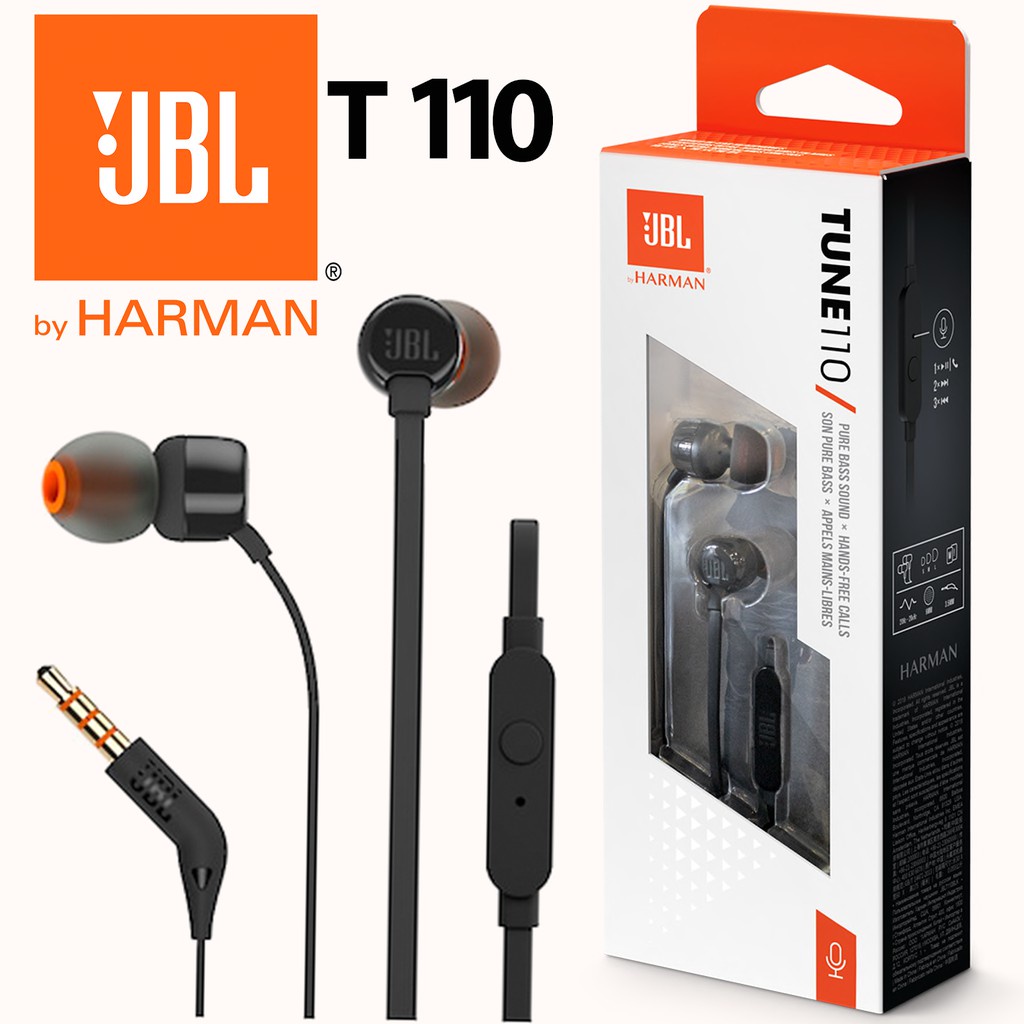 HEADSET JBL TUNE T-110 IN EAR EARPHONE DENGAN MICROPHONE &amp; FLAT CABLE