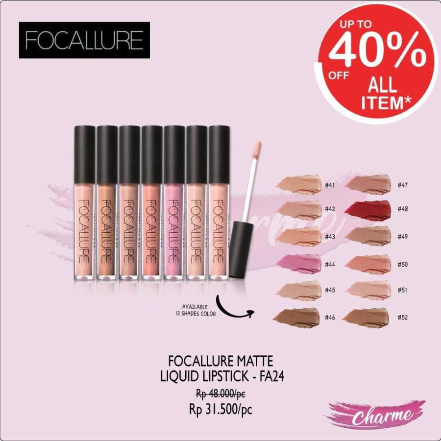 (READY &amp; ORI!) Focallure 12 Colors Lip Matte Lipstick Matte FA24 FA 24 Lip Cream Nude Series