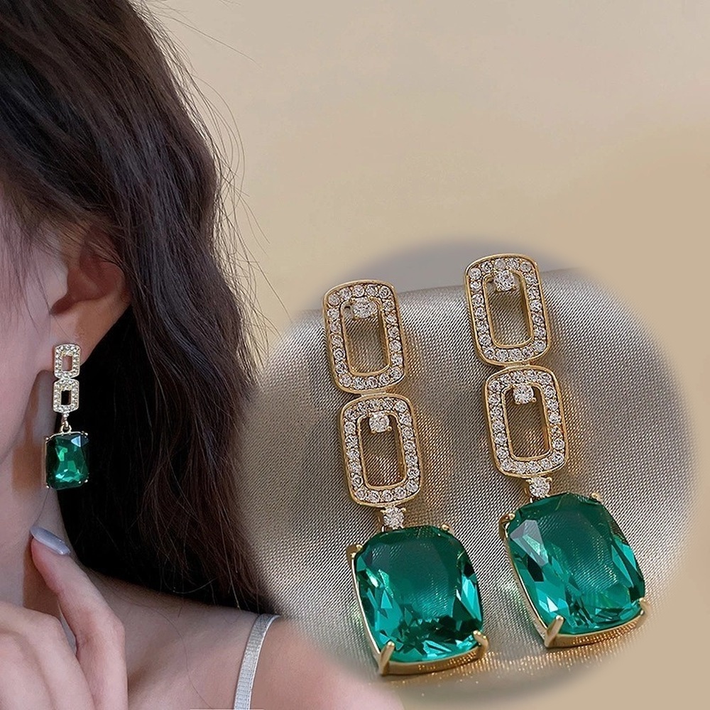 Anting Tusuk Gantung Desain Geometri Hias Zamrudberlian Gaya Koreaeleganvintage Untuk Wanita