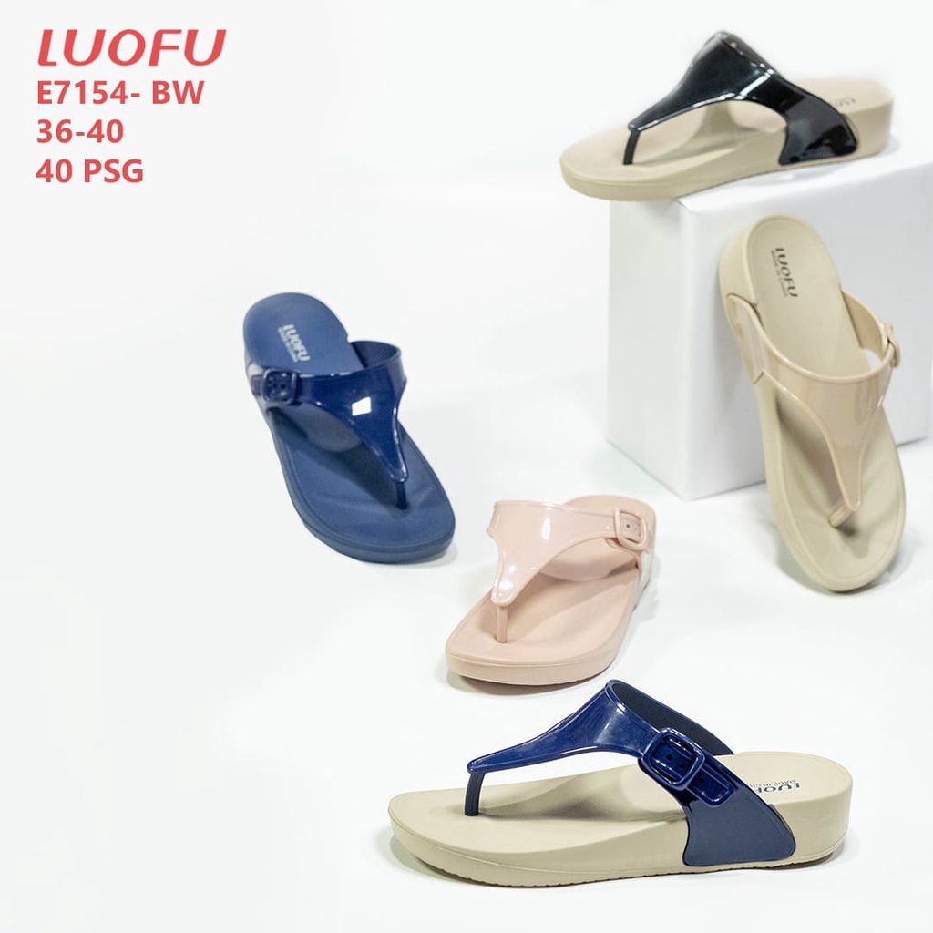Luofu Sandal Wanita Jepit Casual Santai Karet Impor E7154-BW