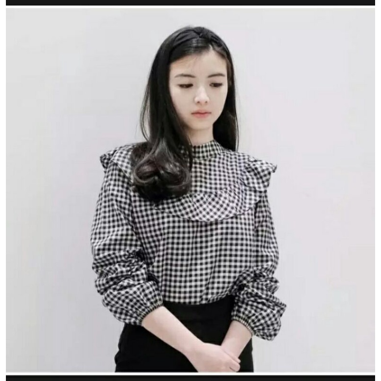 atasan blouse SQUARE terbaru viral tiktok/pakaian wanita korea kotak-kotak kekinian/baju atasan blou
