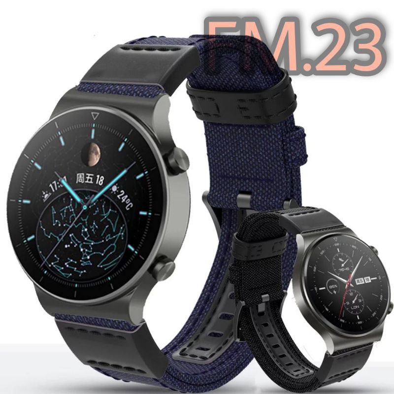 STRAP TALI JAM NYLON NILON LEATHER WATCH BAND HUAWEI WATCH GT 6 5 4 3 2 1 2E 46MM PRO ACC JAM TANGAN
