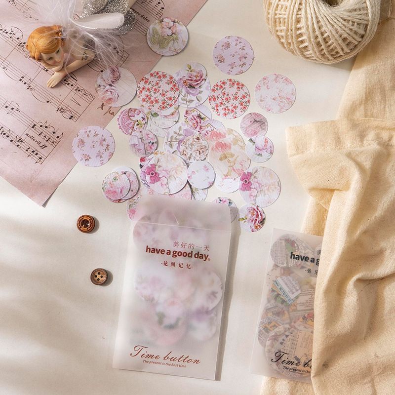 

[HARU] 100pcs Time Button Round Stickers Vintage Style Stiker Bulat Journaling Sticker DIY Deco