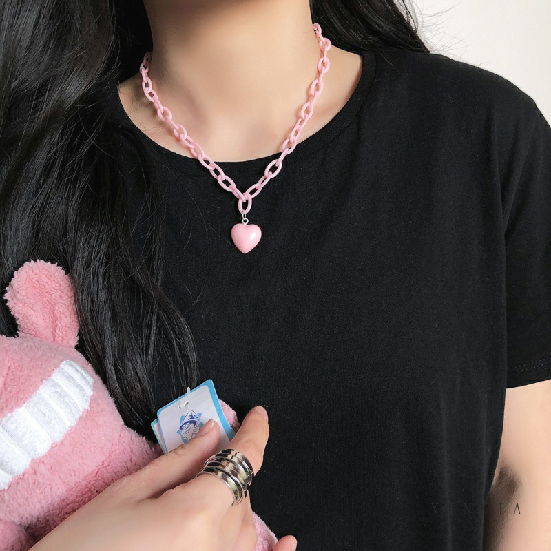 Korea Ins Kalung Akrilik Berbentuk Hati Ungu Ungu Girly Pink Lucu