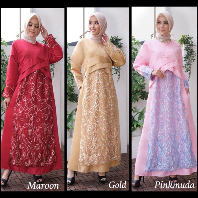 GROSIR GAMIS OVAL MUTIARA SATIN TILE BORDIR PESTA MUSLIMAH ACARA KONDANGAN MEWAH KEREN XL CANTIK