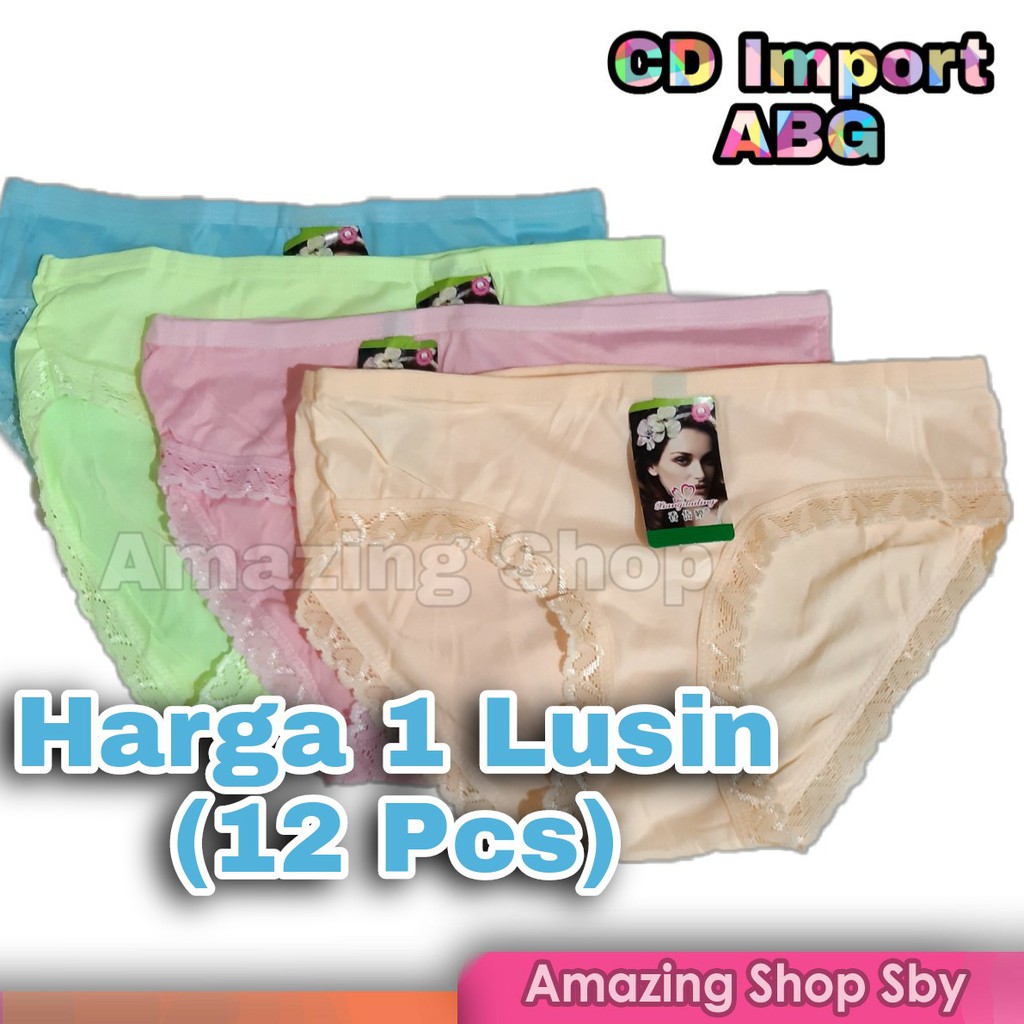 1 Lusin (12 Pcs) CD Celana Dalam Wanita Import Renda Murah