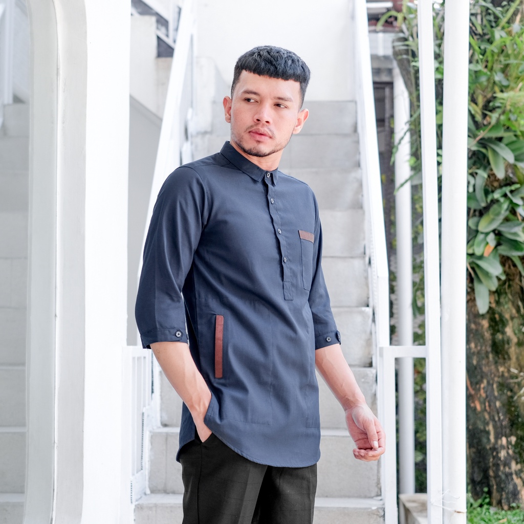 Koko Kurta Dewasa Lengan 3/4 Kerah Suit Model kurta Pakistan Variasi Saku Hedlong Bahan Oxford