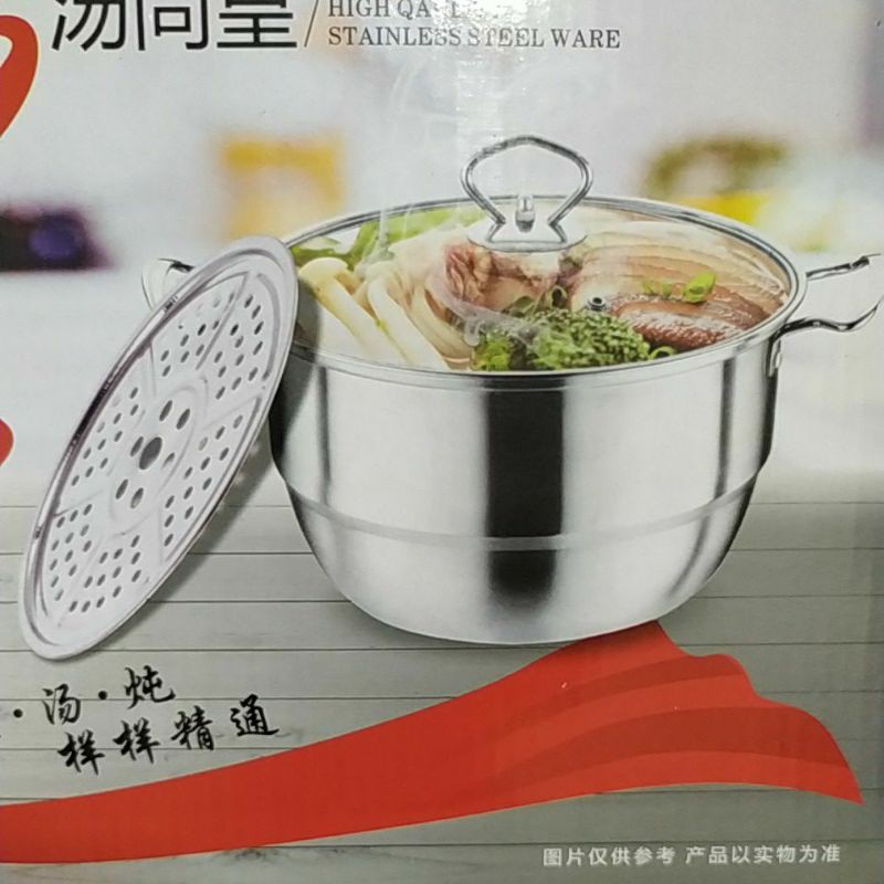 24cm Classic Soup Pot Stainless Steamer Panci Sop Sudah Termasuk Kukusan